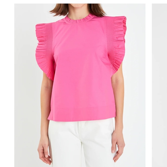 English Factory Ruffle Sleeve Poplin top. Size Small in fuschia. - Picture 1 of 9